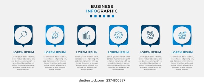 Plantilla de negocio de diseño de infografía vectorial con iconos y 6 opciones o pasos. Se puede utilizar para el diagrama de procesos, presentaciones, diseño de flujo de trabajo, banner, diagrama de flujo, gráfico de información