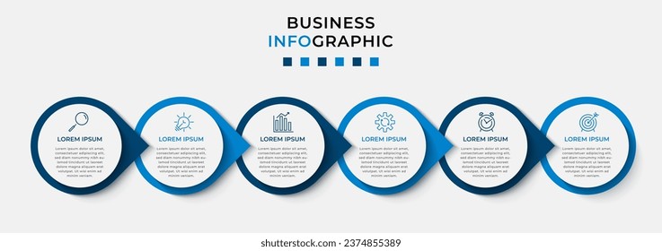 Plantilla de negocio de diseño de infografía vectorial con iconos y 6 opciones o pasos. Se puede utilizar para el diagrama de procesos, presentaciones, diseño de flujo de trabajo, banner, diagrama de flujo, gráfico de información