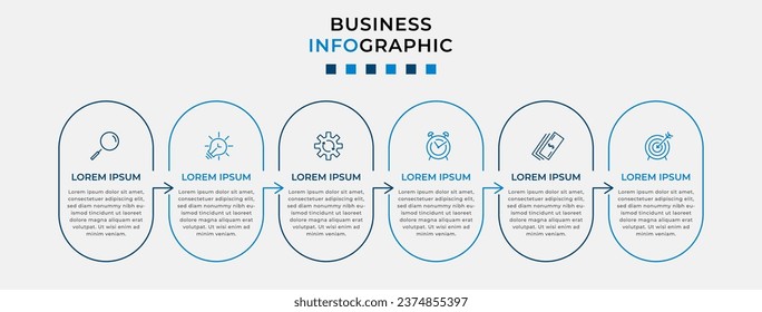 Vector Infographic design business template with icons and 6 options or steps. Can be used for process diagram, presentations, workflow layout, banner, flow chart, info graph