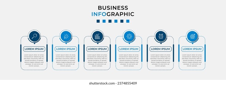 Vector Infographic design business template with icons and 6 options or steps. Can be used for process diagram, presentations, workflow layout, banner, flow chart, info graph