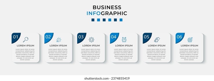 Vector Infographic design business template with icons and 6 options or steps. Can be used for process diagram, presentations, workflow layout, banner, flow chart, info graph