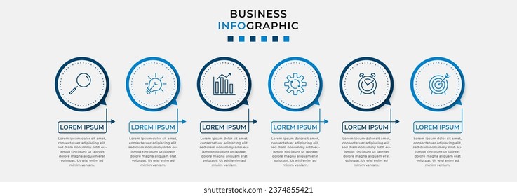 Vector Infographic design business template with icons and 6 options or steps. Can be used for process diagram, presentations, workflow layout, banner, flow chart, info graph