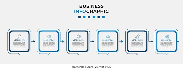 Vector Infographic design business template with icons and 6 options or steps. Can be used for process diagram, presentations, workflow layout, banner, flow chart, info graph