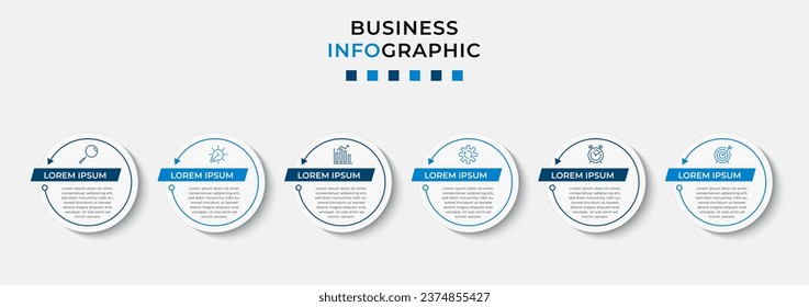 Vector Infographic design business template with icons and 6 options or steps. Can be used for process diagram, presentations, workflow layout, banner, flow chart, info graph