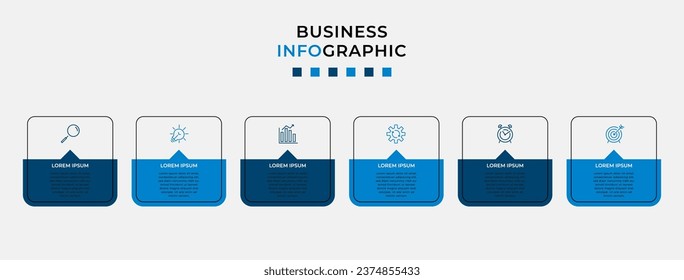 Plantilla de negocio de diseño de infografía vectorial con iconos y 6 opciones o pasos. Se puede utilizar para el diagrama de procesos, presentaciones, diseño de flujo de trabajo, banner, diagrama de flujo, gráfico de información