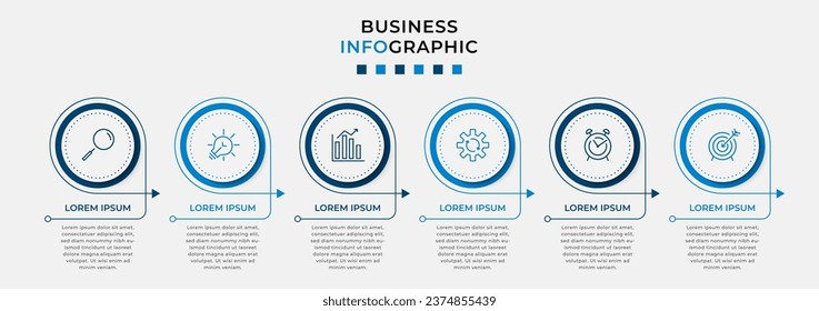 Vector Infographic design business template with icons and 6 options or steps. Can be used for process diagram, presentations, workflow layout, banner, flow chart, info graph