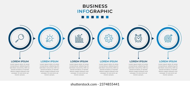 Vector Infographic design business template with icons and 6 options or steps. Can be used for process diagram, presentations, workflow layout, banner, flow chart, info graph