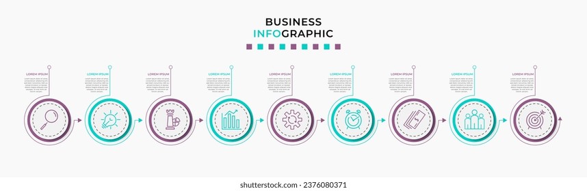 Vector Infographic design business template with icons and 9 options or steps. 