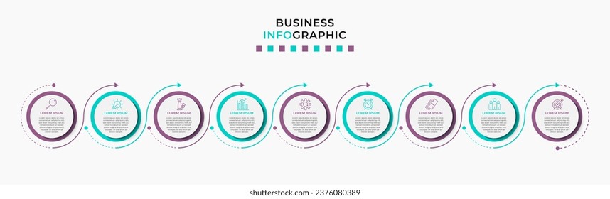 Vector Infographic design business template with icons and 9 options or steps. 