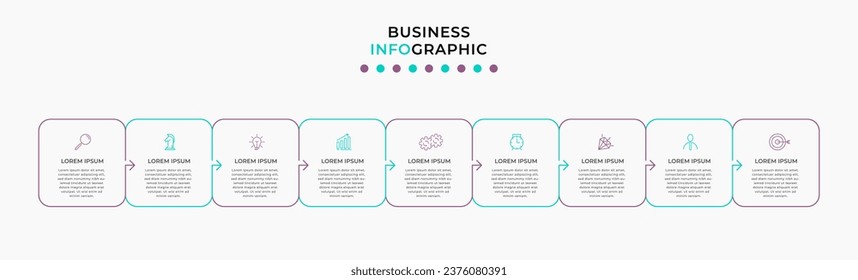 Vector Infografik Design Business Template mit Symbolen und 9 Optionen oder Schritten. 