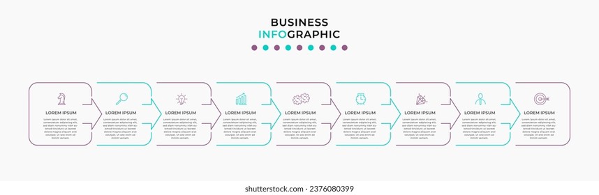 Vector Infographic design business template with icons and 9 options or steps. 