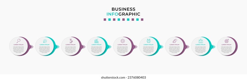 Vector Infographic design business template with icons and 9 options or steps. 