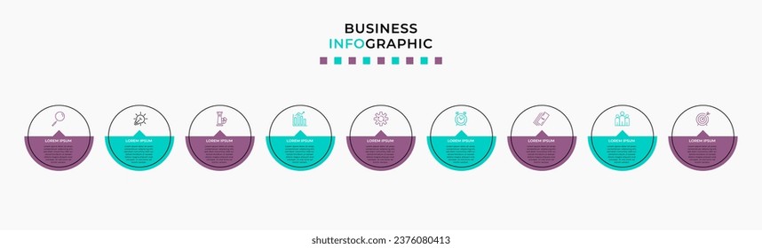 Vector Infographic design business template with icons and 9 options or steps. 