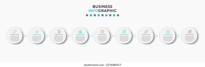 Vector Infografik Design Business Template mit Symbolen und 9 Optionen oder Schritten. 