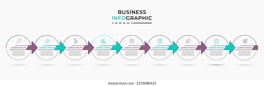 Vector Infographic design business template with icons and 9 options or steps. 