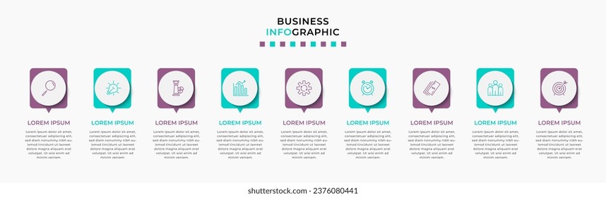 Vector Infographic design business template with icons and 9 options or steps. 