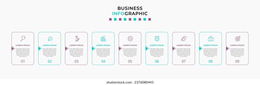Vector Infographic design business template with icons and 9 options or steps. 