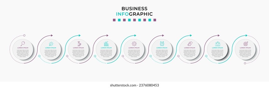 Vector Infographic design business template with icons and 9 options or steps. 