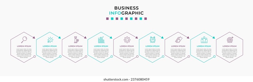 Vector Infographic design business template with icons and 9 options or steps. 