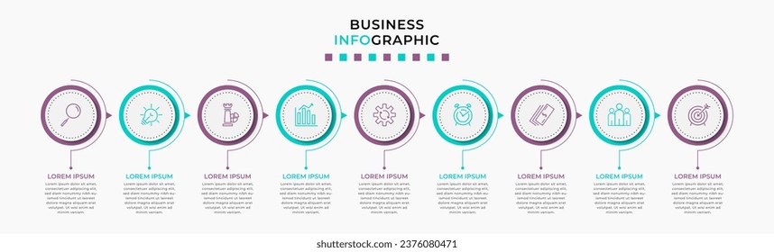 Vector Infographic design business template with icons and 9 options or steps. 