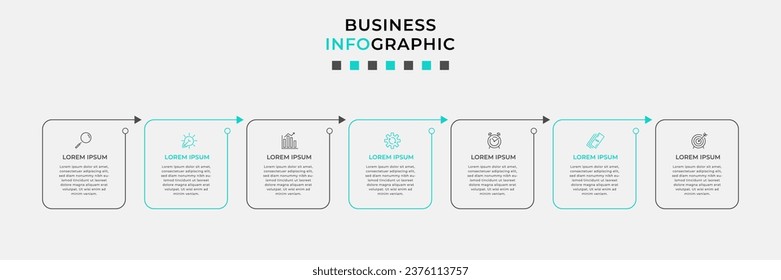 Plantilla de negocio de diseño de infografía vectorial con iconos y 7 opciones o pasos. Se puede utilizar para el diagrama de procesos, presentaciones, diseño de flujo de trabajo, banner, diagrama de flujo, gráfico de información