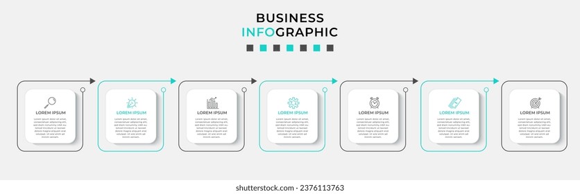Vector Infographic design business template with icons and 7 options or steps. Can be used for process diagram, presentations, workflow layout, banner, flow chart, info graph