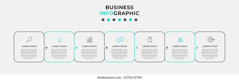 Plantilla de negocio de diseño de infografía vectorial con iconos y 7 opciones o pasos. Se puede utilizar para el diagrama de procesos, presentaciones, diseño de flujo de trabajo, banner, diagrama de flujo, gráfico de información