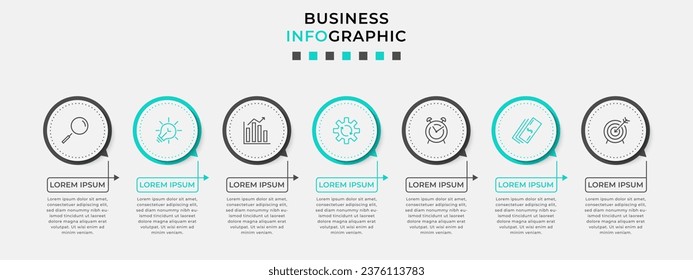 Vector Infographic design business template with icons and 7 options or steps. Can be used for process diagram, presentations, workflow layout, banner, flow chart, info graph