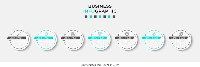 Vector Infographic design business template with icons and 7 options or steps. Can be used for process diagram, presentations, workflow layout, banner, flow chart, info graph