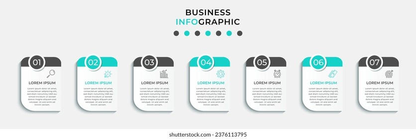 Vector Infographic design business template with icons and 7 options or steps. Can be used for process diagram, presentations, workflow layout, banner, flow chart, info graph