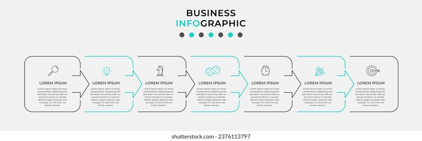 Vector Infografik Design Business Template mit Symbolen und 7 Optionen oder Schritten. Kann für Prozessdiagramm, Präsentationen, Workflow-Layout, Banner, Flussdiagramm, Info-Graphen verwendet werden
