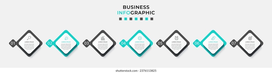 Vector Infographic design business template with icons and 7 options or steps. Can be used for process diagram, presentations, workflow layout, banner, flow chart, info graph