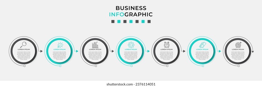 Plantilla de negocio de diseño de infografía vectorial con iconos y 7 opciones o pasos. 