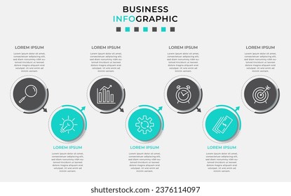 Plantilla de negocio de diseño de infografía vectorial con iconos y 7 opciones o pasos. 