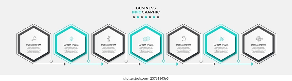 Plantilla de negocio de diseño de infografía vectorial con iconos y 7 opciones o pasos. 