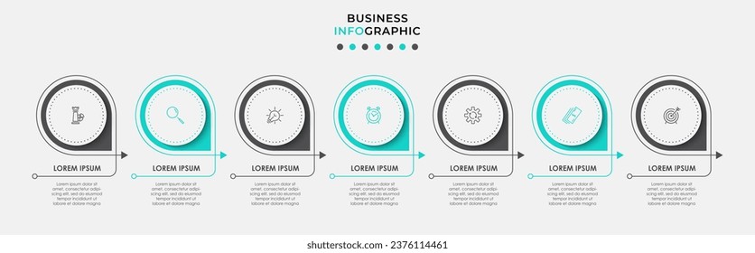 Vector Infografik Design Business Template mit Symbolen und 7 Optionen oder Schritten. 