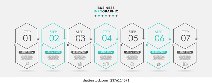 Vector Infografik Design Business Template mit Symbolen und 7 Optionen oder Schritten. 