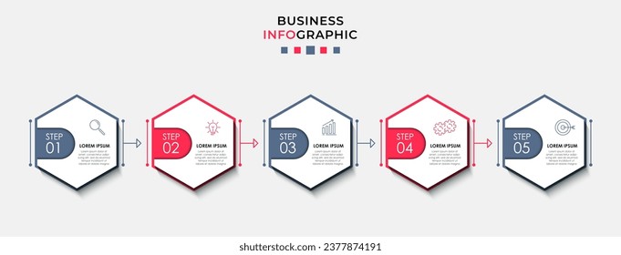 Plantilla de negocio de diseño de infografía vectorial con iconos y 5 opciones o pasos. 