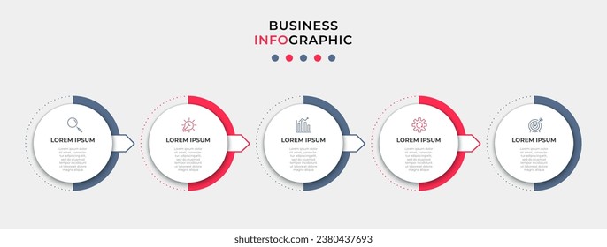 Plantilla de negocio de diseño de infografía vectorial con iconos y 5 opciones o pasos. 