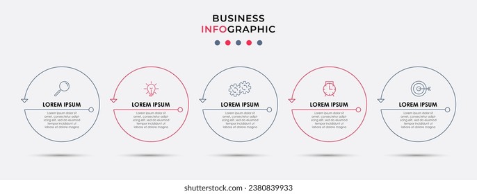 Plantilla de negocio de diseño de infografía vectorial con iconos y 5 opciones o pasos. 