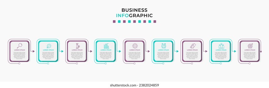 Vector Infographic design business template with icons and 9 options or steps. 