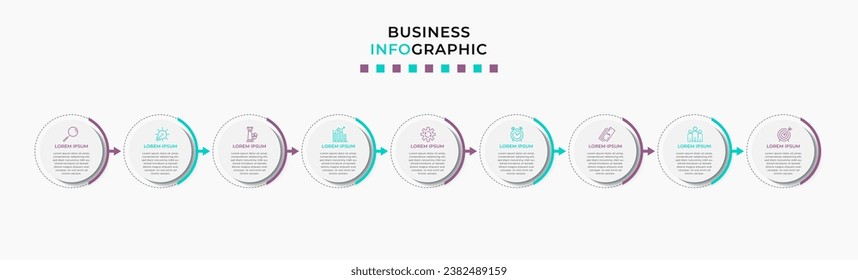 Vector Infographic design business template with icons and 9 options or steps. 