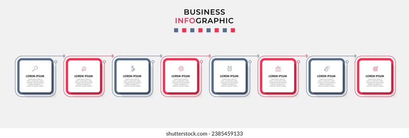 Plantilla de negocio de diseño de infografía vectorial con iconos y 8 opciones o pasos. diseño cuadrado o diagrama