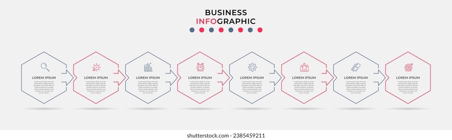 Vector Infografik Design Business Template mit Symbolen und 8 Optionen oder Schritten. quadratisches Design oder Diagramm