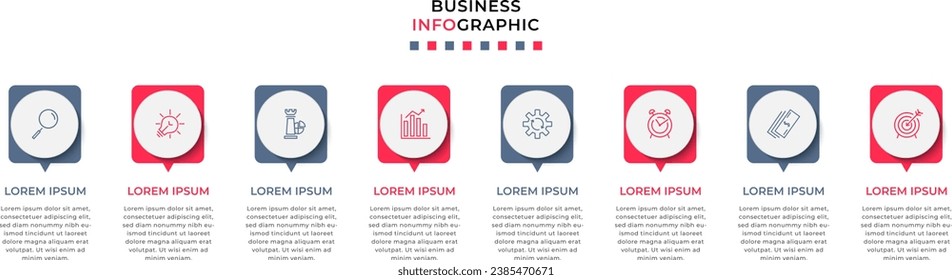 Vector Infographic design business template with icons and 8 options or steps. square design or diagram