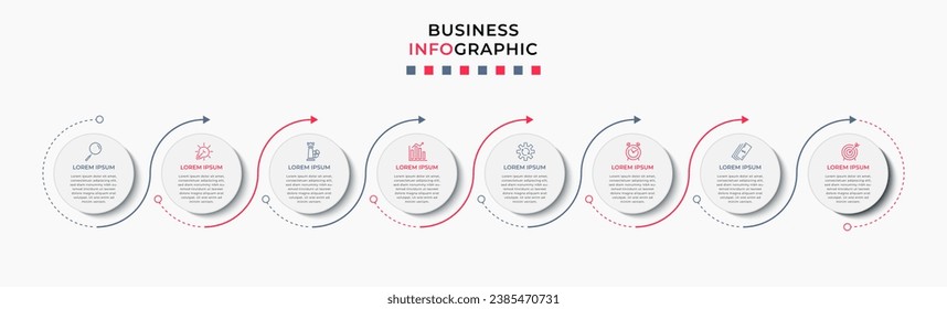 Vector Infografik Design Business Template mit Symbolen und 8 Optionen oder Schritten. quadratisches Design oder Diagramm