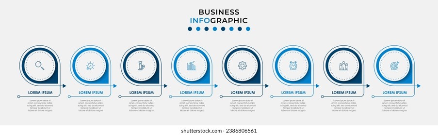 Plantilla de negocio de diseño de infografía vectorial con iconos y 8 opciones o pasos. diseño cuadrado o diagrama