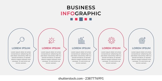 Vector Infographic design business template with icons and 5 options or steps.  square design or diagram