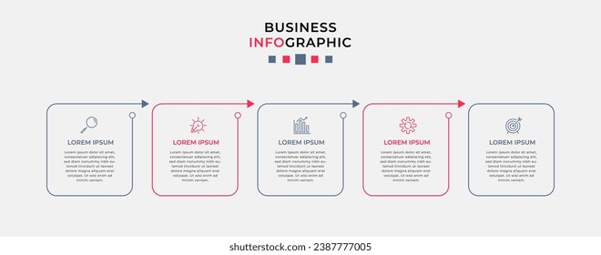 Plantilla de negocio de diseño de infografía vectorial con iconos y 5 opciones o pasos.  diseño cuadrado o diagrama