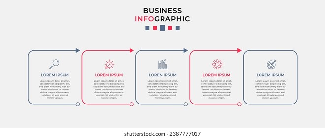 Vector Infografik Design Business Template mit Symbolen und 5 Optionen oder Schritten.  quadratisches Design oder Diagramm